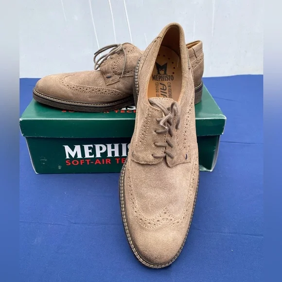 Mephisto Geffray Taupe Suede Wing Tip Suede Oxford